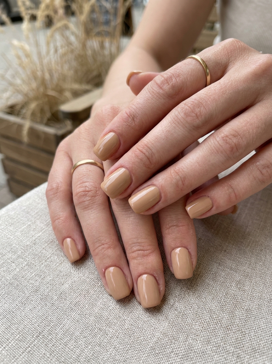 Sand Beige Square Nails